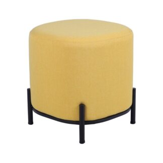 Puf Tapizado Amarillo C/patas Metal Negro Ø38x41cm