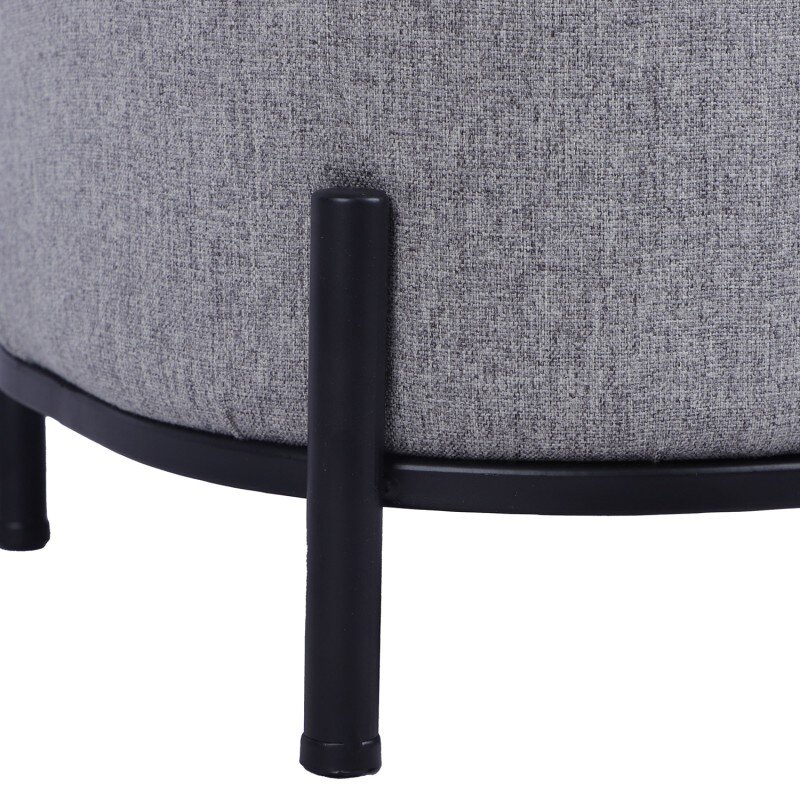 Puf Tapizado Gris Oscuro C/patas Metal Negro Ø38x41cm - Image 4