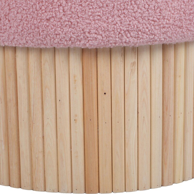 Puf Tapizado Rosa C/base Madera Natural Ø39x41cm - Image 4
