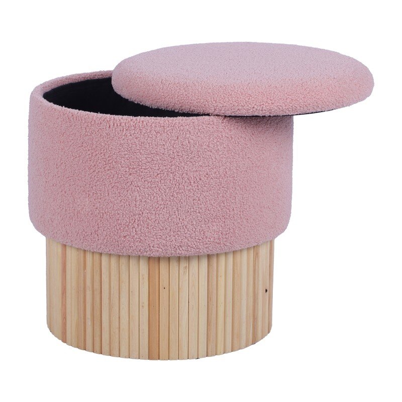 Puf Tapizado Rosa C/base Madera Natural Ø39x41cm - Image 7