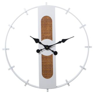 Reloj Pared Metal Blanco C/base Mimbre/madera Ø64x4,5cm, Pila:1xaa No Inclu