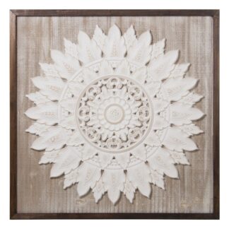 Retablo Madera Calado Blancodecape Sobre Cuadro Enmarcado 80x80x1,8cm, Dm+lino