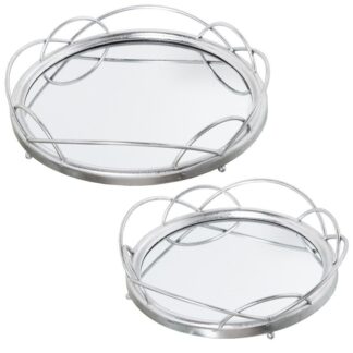 Set 2 Bandejas Metal Plateado/espejo Ø46x9+ø38x9cm, Mat: Hierro