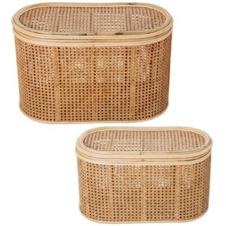 Set 2 Cajas Almacenamiendo Ratán Natural 52x25x30+60x30x38cm