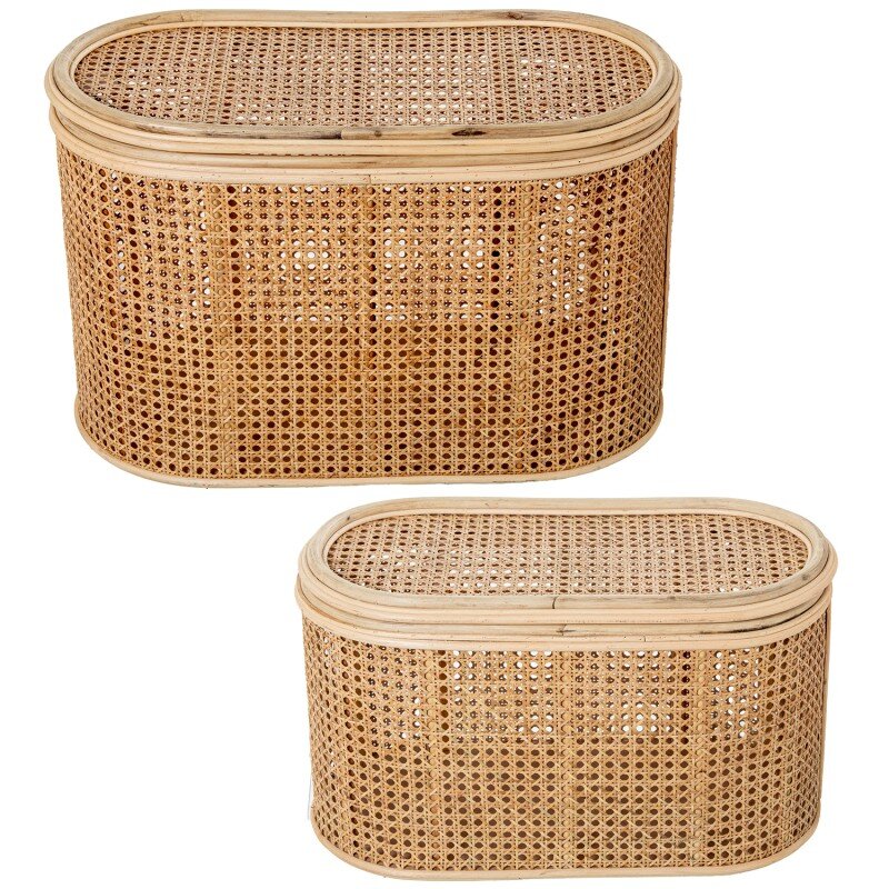 Set 2 Cajas Almacenamiendo Ratán Natural 52x25x30+60x30x38cm