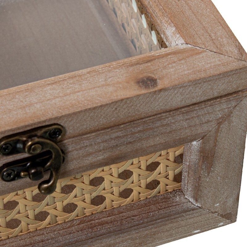 Set 2 Cajas Madera/mimbre Natural Tapa Cristal 19x19x10+25x25x14cm - Image 3