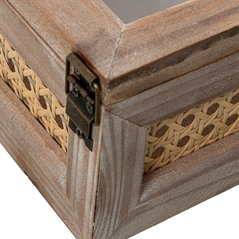Set 2 Cajas Madera/mimbre Natural Tapa Cristal 19x19x10+25x25x14cm - Image 4