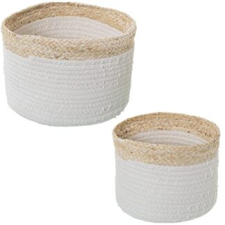 Set 2 Cestos Hojas Maíz/algodón Natural/blanco Ø25x18+ø20x16cm