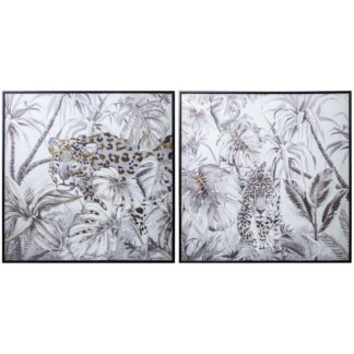 Set 2 Cuadros 22335-80x80cm Leopardo C/marco Abs Negro 80x3,5x80cm