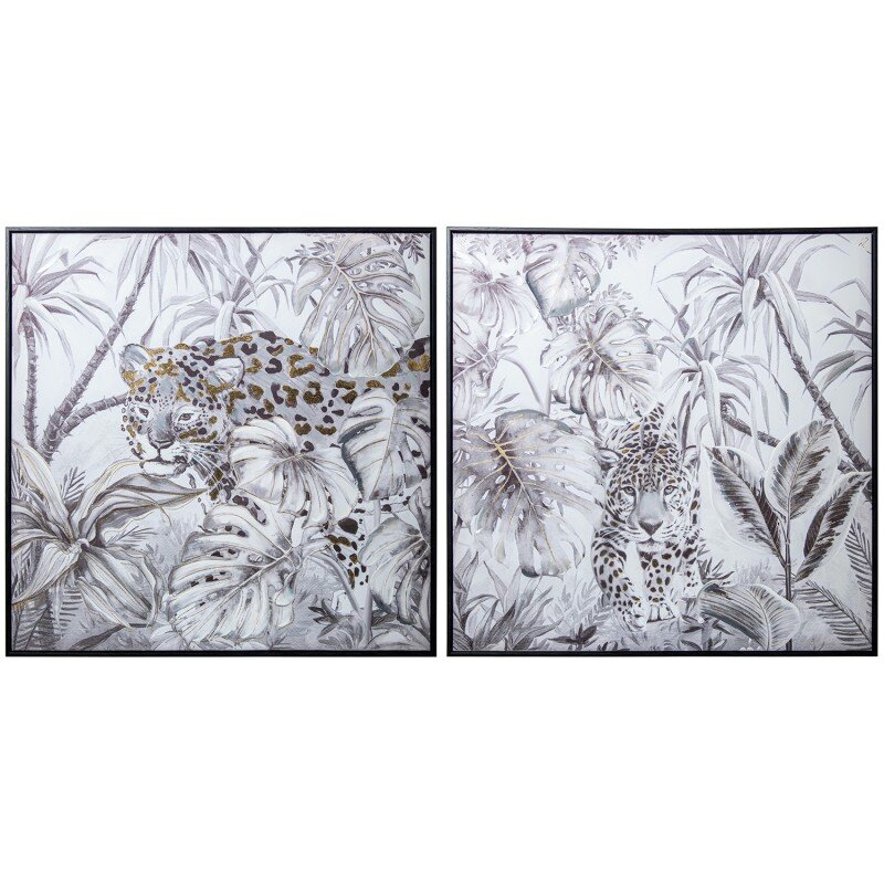 Set 2 Cuadros 22335-80x80cm Leopardo C/marco Abs Negro 80x3,5x80cm