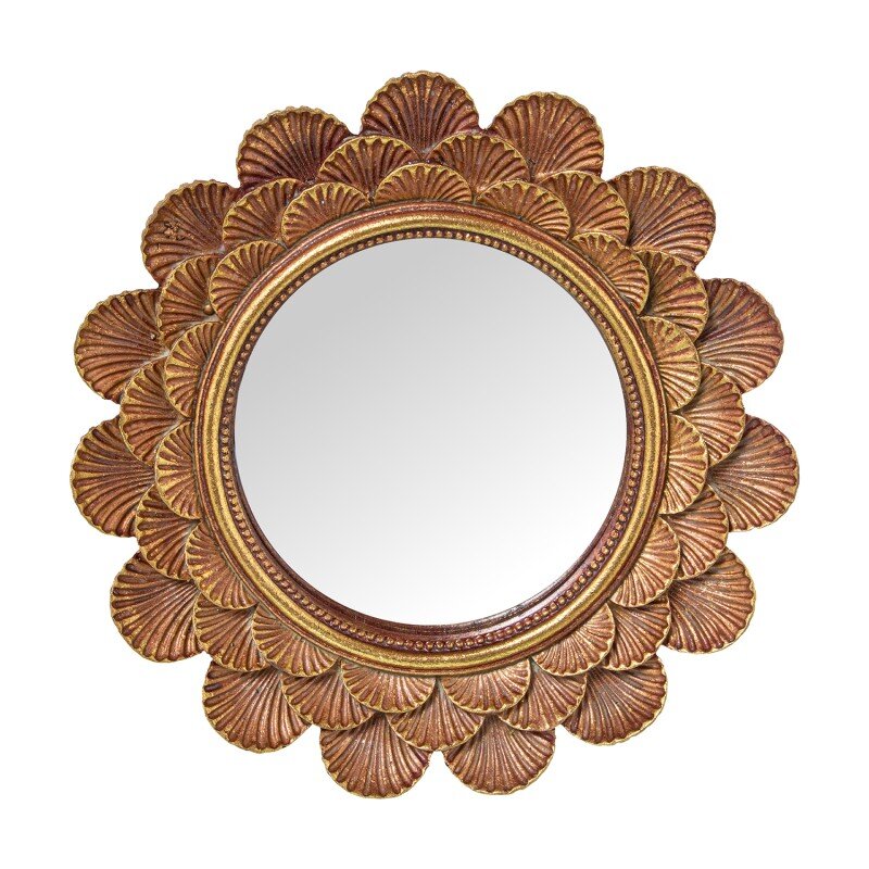 Set 2 Espejos 22075-ø18cm Resina Flor Dorada Ø18x2,5cm Int:ø9,5cm (2 Igual