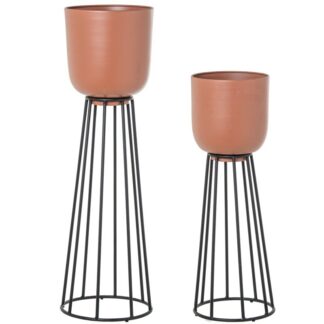 Set 2 Maceteros Metal Color Terracota/ Pie Negro Ø26x90+ø23x71cm