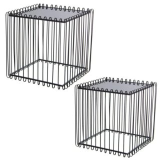 Set 2 Mesas Auxiliares Metal Negro C/cristal Negro 60x60x60+45x45x45cm