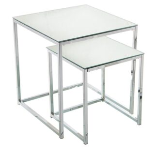 Set 2 Mesas Auxiliares Metal/espejo, Espejo: 5mm 45x45x50cm+35x35x40cm