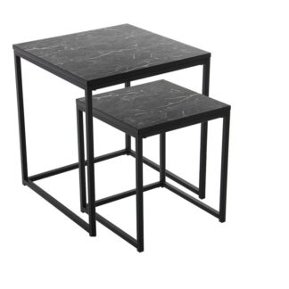 Set 2 Mesas Auxiliares Metal/madera Acabado Mármol Negro 45x45x50cm+35x35x40cm