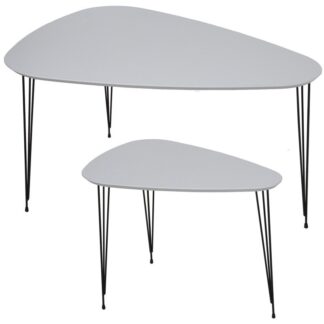 Set 2 Mesas Centro+72245 Madera Blanca Patas Metal Negro 90x60x49,5cm+60x40x45cm