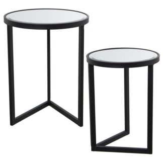Set 2 Mesas Metal Negro Y Espejo Ø42x54cm+ø36x48cm