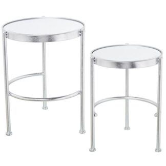 Set 2 Mesas Metal Plateado Y Espejo Ø42x52cm+ø37x49cm