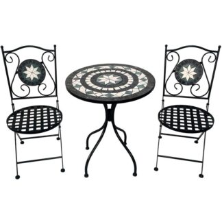 Set 2 Sillas Y Mesa Hierro/piedra Decoradas Mesa:ø60x71cm Silla:36x42x92c