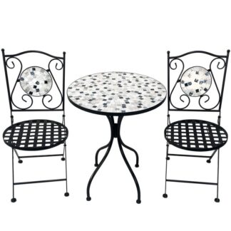 Set 2 Sillas Y Mesa Hierro/piedra Decoradas Mesa:ø60x71cm Silla:36x42x92c