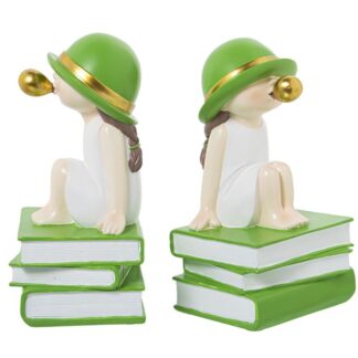 Set 2 Sujetalibros Resina Chica C/chicle Blanco/verde 11x9x19cm
