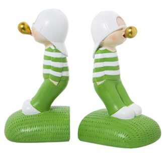Set 2 Sujetalibros Resina Chico C/chicle Blanco/verde 23x11x21cm