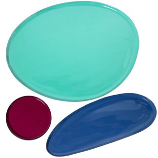 Set 3 Bandejas Esmaltadas Verde/azul/rosa Oscuro 33x27x1+26x10x1+ø10x1cm