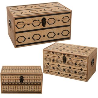 Set 3 Baúles Madera / Polipiel Imitación Mimbre 40x23x21+48x29x26+56x34x30cm