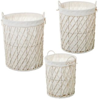 Set 3 Cestos Cuerda De Papel Blanco C/tela 70%+30% Alg./poli Ø43x51+ø38x45+ø33x39cm