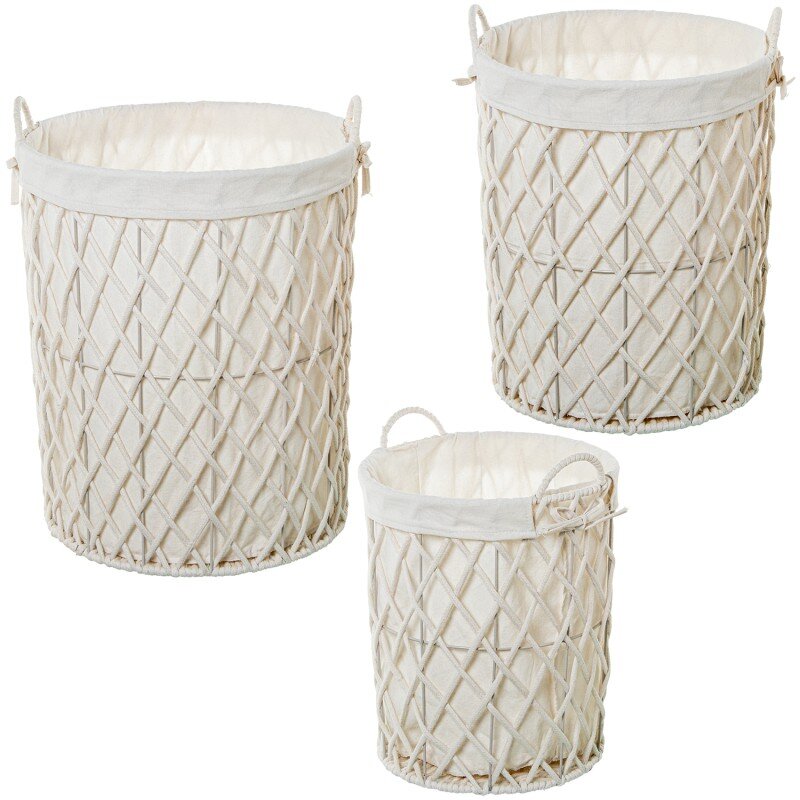 Set 3 Cestos Cuerda De Papel Blanco C/tela 70%+30% Alg./poli Ø43x51+ø38x45+ø33x39cm