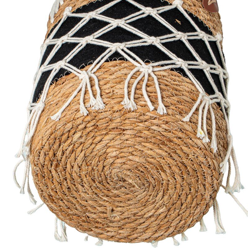 Set 3 Cestos Mimbre Natural Tela Negra C/flecos Ø33x43+ø30x37+ø24x31cm - Image 5