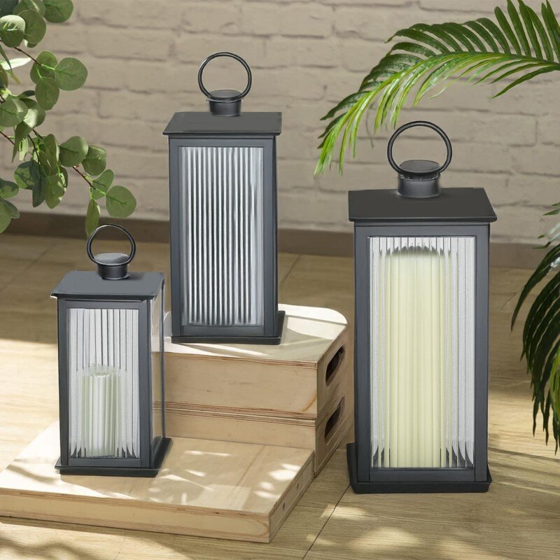 Set 3 Faroles Portavelas Metal Negro 11x10x22+13x12x32+17x16x40cm - Image 6