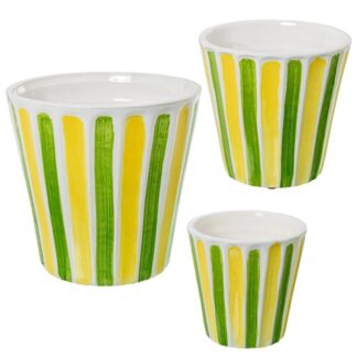 Set 3 Maceteros Cerámica Amarillo/verde Ø17x17+ø22x21+ø28x27cm