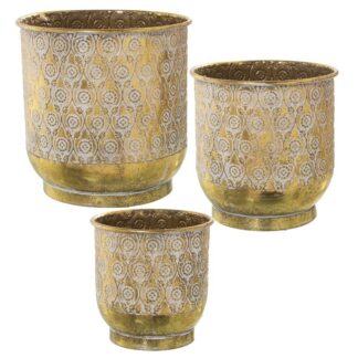 Set 3 Maceteros Metal Dorado/blanco Ø33x33+ø27x28+ø23x23cm