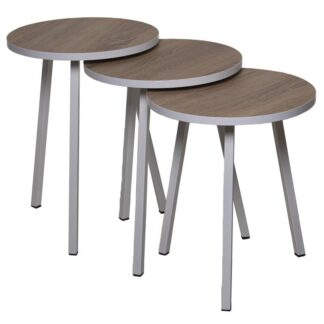 Set 3 Mesas Aux. Madera Patas Metal Blanco Ø38x51+ø38x48+ø38x45cm