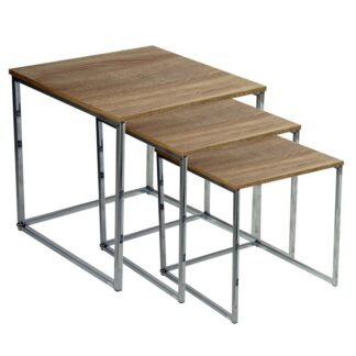 Set 3 Mesas Auxiliares Maderanatural C/patas Acero 53x39x48+42x36x42+33x33x37cm