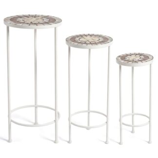 Set 3 Pedestales Piedra/metal Crema Ø28x70+ø23x60+ø18x50cm