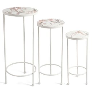 Set 3 Pedestales Piedra/metal Crema Ø28x70+ø23x60+ø18x50cm