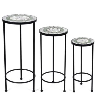 Set 3 Pedestales Piedra/metal Negro Ø28x70+ø23x60+ø18x50cm