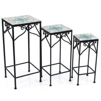 Set 3 Pedestales Piedra/metal Negro 28x28x70+23x23x60+18x18x50cm
