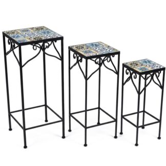 Set 3 Pedestales Piedra/metal Negro 28x28x70+23x23x60+18x18x50cm