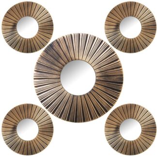 Set 5 Adornos Pared Melamina Dorada C/espejo 1xø50cm+4xø25cm