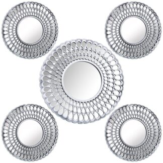 Set 5 Adornos Pared Melamina Plateada C/espejos 1xø39cm+4xø25cm