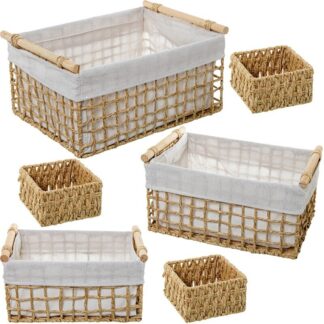 Set 6 Cestos Cuerda De Papel C/tela 70%+30% Algodón/poliéste 50x35x25+44x30x20+37x25x17+17
