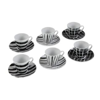 SET 6 TAZAS CAFE CON PLATO  RAYAS NEGRAS