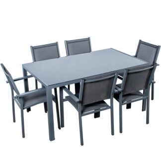 Set Mesa Comedor+6 Sillas Aluminio/ Textileno Negro +91983 Mesa:150x90x74 Silla:56x62x88