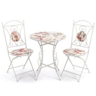 Set Mesa Y 2 Sillas Jardin Piedra/metal Crema +70160 Ø60x72cm+38x38x92cm