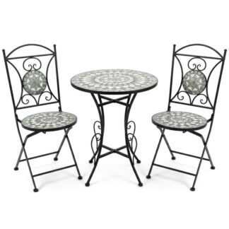 Set Mesa Y 2 Sillas Jardin Piedra/metal Negro +70146 Ø60x72cm+38x38x92cm