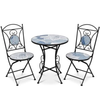 Set Mesa Y 2 Sillas Jardin Piedra/metal Negro +70148 Ø60x72cm+38x38x92cm