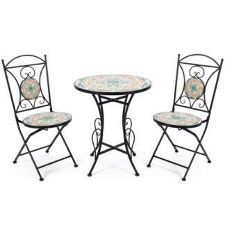 Set Mesa Y 2 Sillas Jardin Piedra/metal Negro +70150 Ø60x72cm+38x38x92cm
